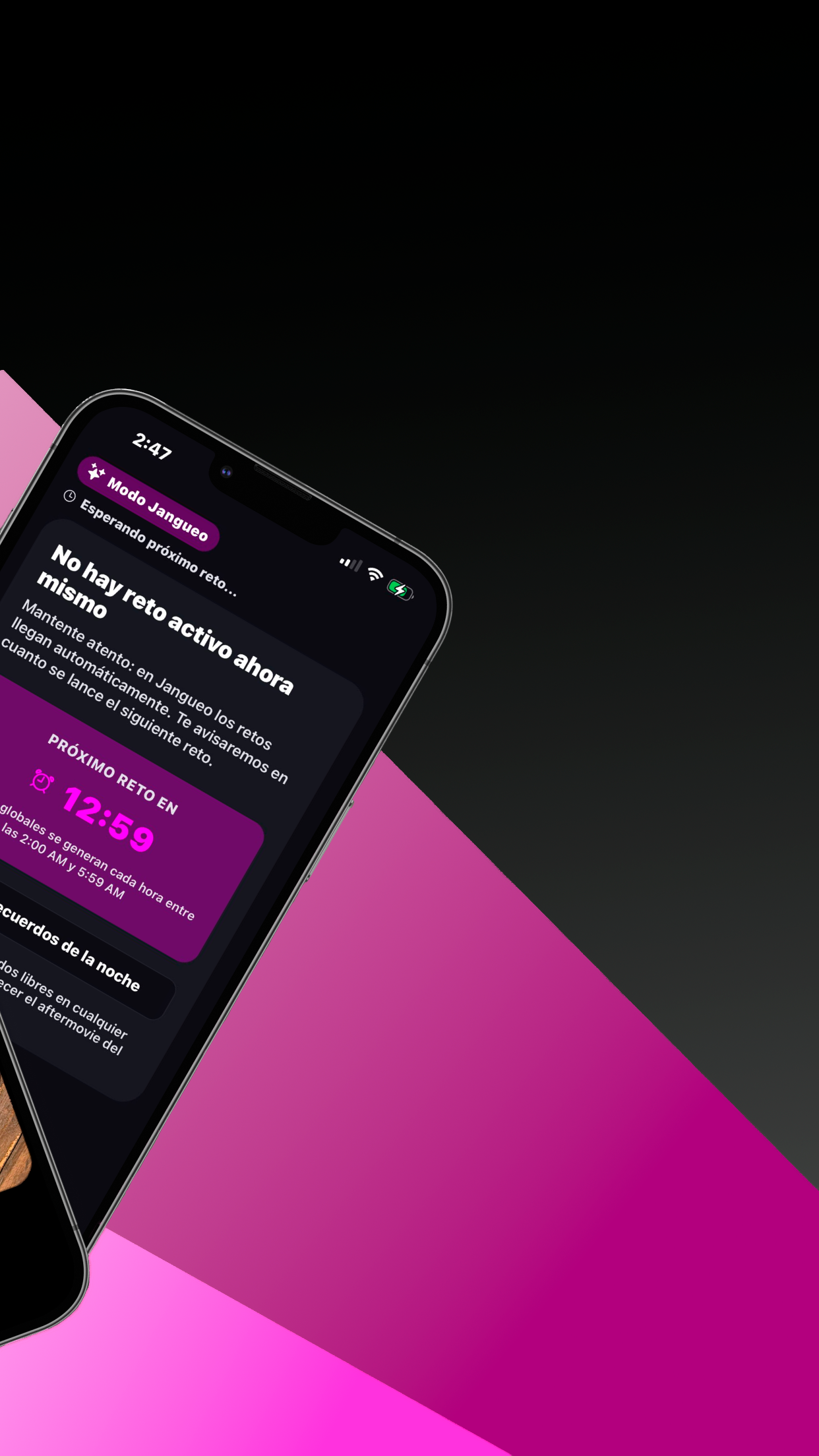 FOMO — mockup promocional, panel 4 de 4